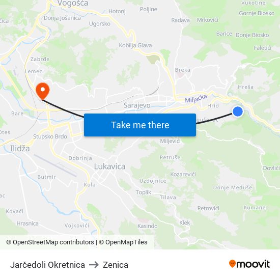 Jarčedoli Okretnica to Zenica map