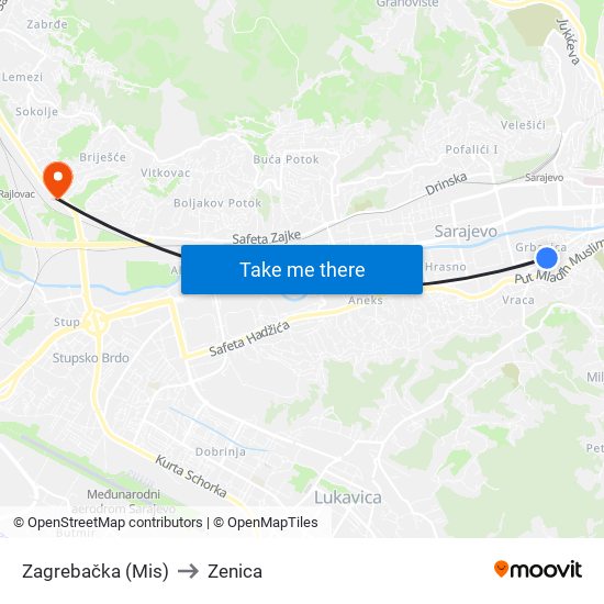 Zagrebačka (Mis) to Zenica map