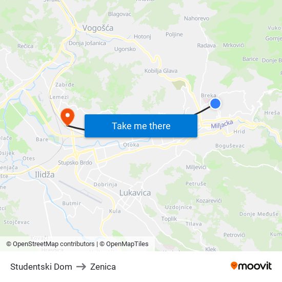 Studentski Dom to Zenica map