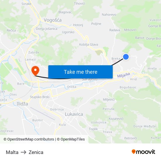 Malta to Zenica map