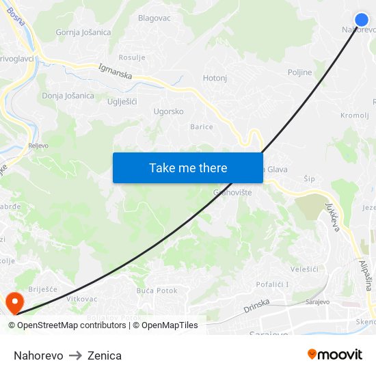 Nahorevo to Zenica map