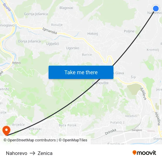 Nahorevo to Zenica map