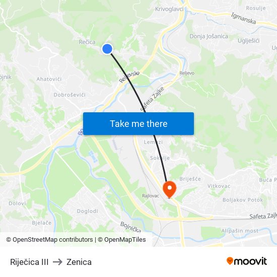 Riječica III to Zenica map