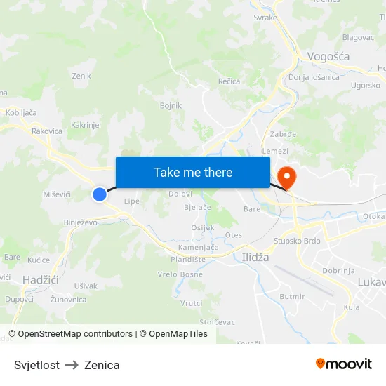 Svjetlost to Zenica map