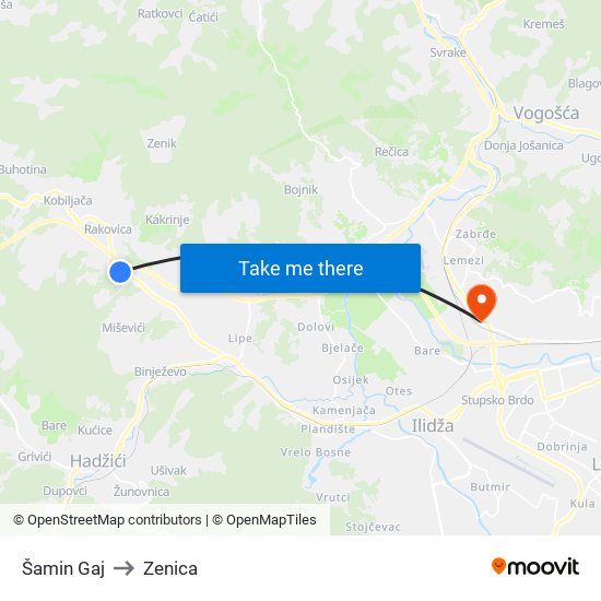 Šamin Gaj to Zenica map