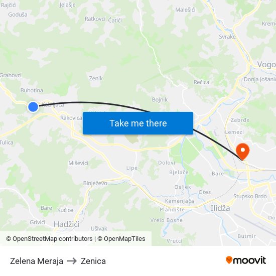 Zelena Meraja to Zenica map