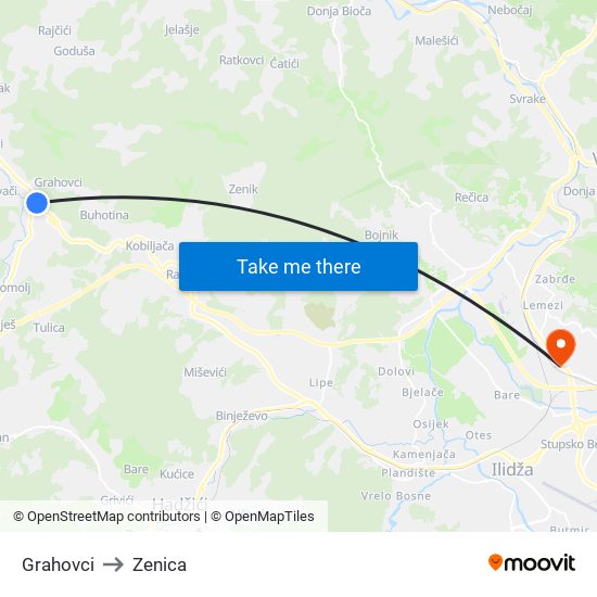 Grahovci to Zenica map