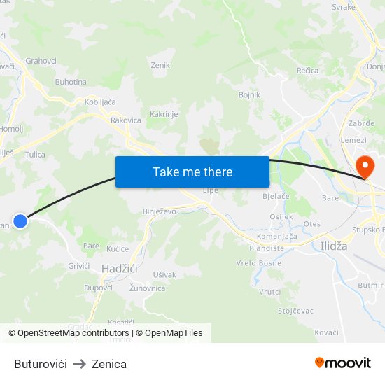 Buturovići to Zenica map