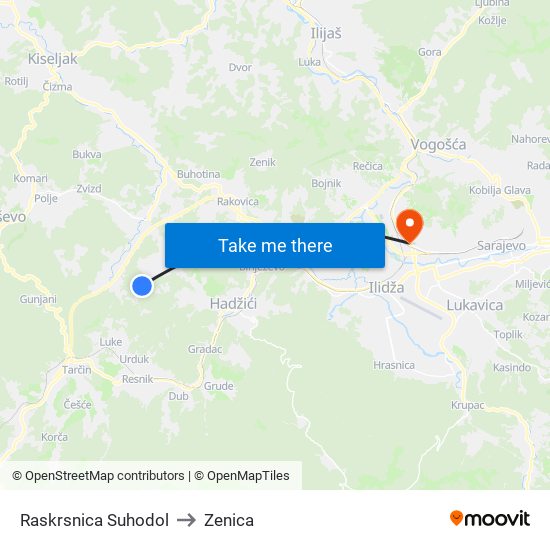 Raskrsnica Suhodol to Zenica map
