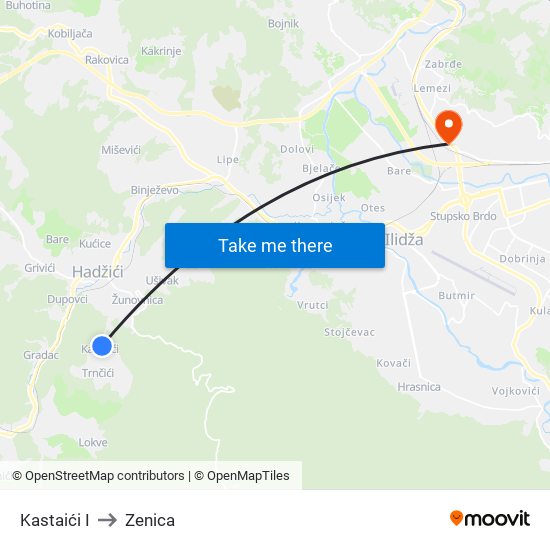 Kastaići I to Zenica map