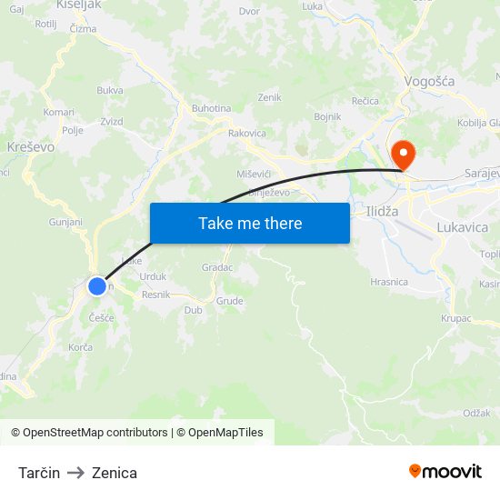 Tarčin to Zenica map