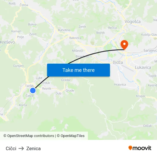 Cičci to Zenica map