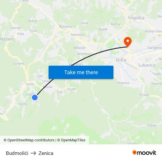 Budmolići to Zenica map
