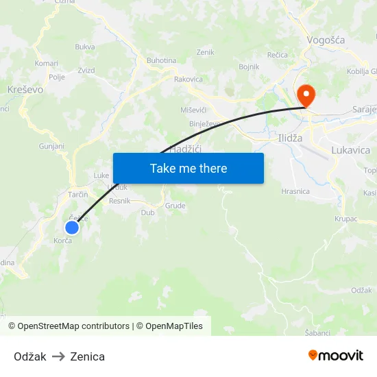 Odžak to Zenica map