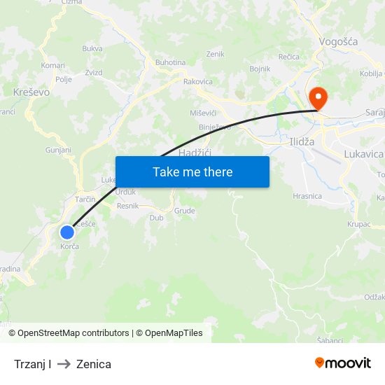 Trzanj I to Zenica map