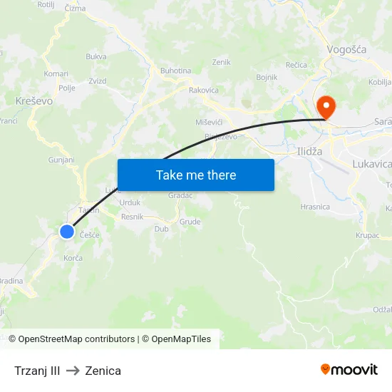 Trzanj III to Zenica map
