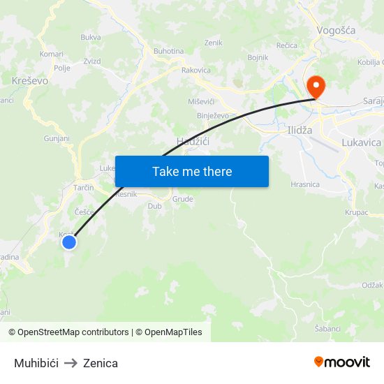 Muhibići to Zenica map
