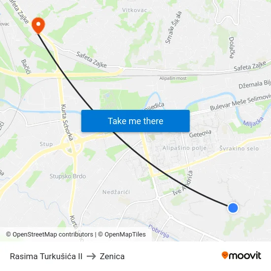 Rasima Turkušića II to Zenica map