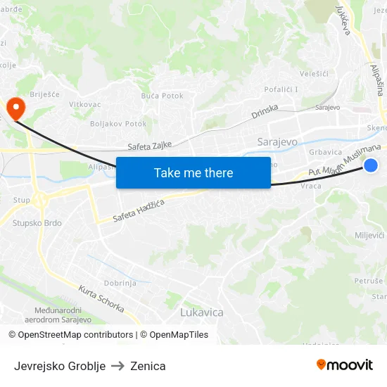 Jevrejsko Groblje to Zenica map