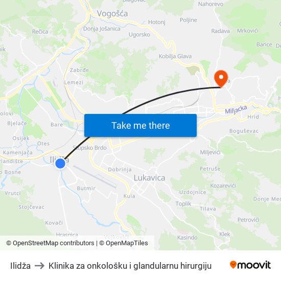 Ilidža to Klinika za onkološku i glandularnu hirurgiju map