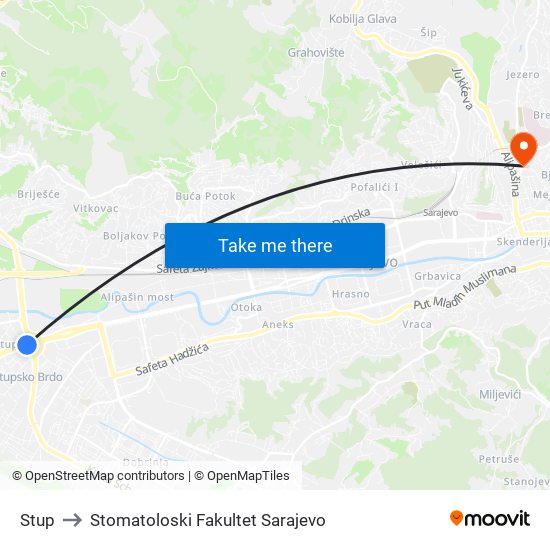 Stup to Stomatoloski Fakultet Sarajevo map