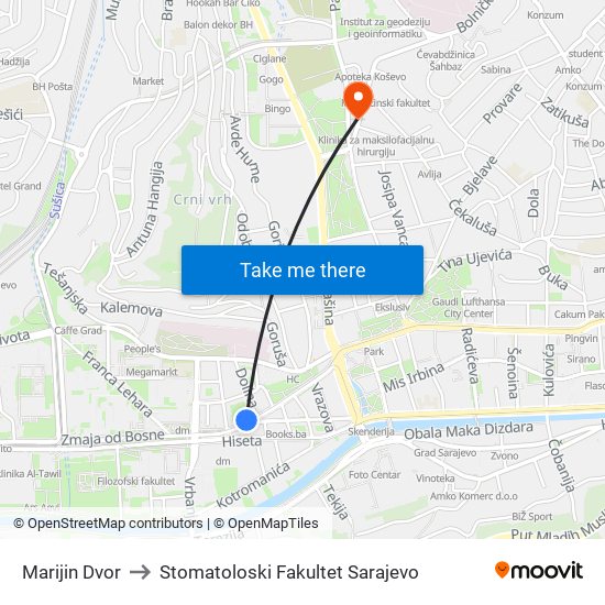 Marijin Dvor to Stomatoloski Fakultet Sarajevo map