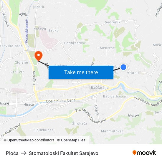 Ploča to Stomatoloski Fakultet Sarajevo map