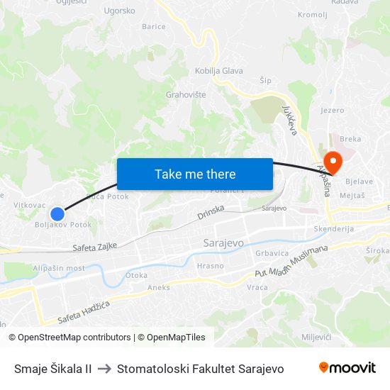 Smaje Šikala II to Stomatoloski Fakultet Sarajevo map