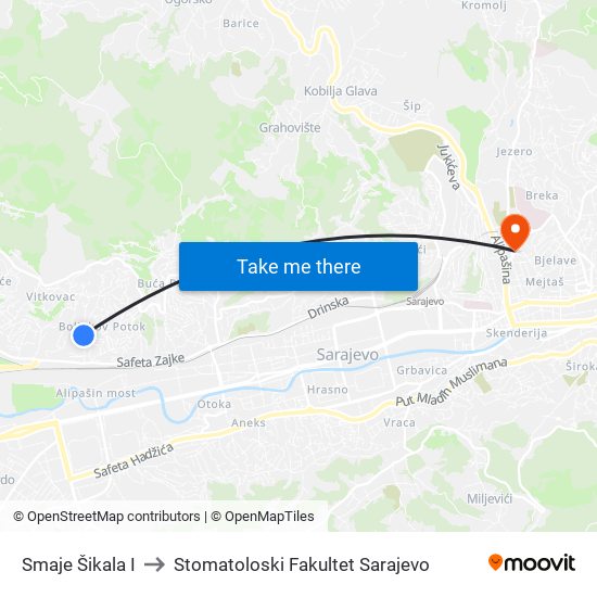 Smaje Šikala I to Stomatoloski Fakultet Sarajevo map