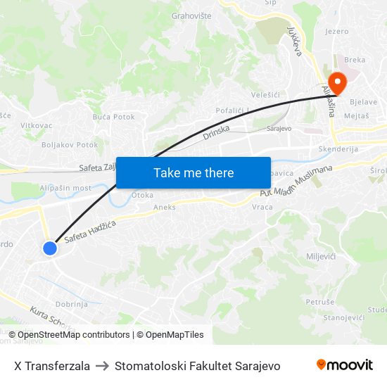 X Transferzala to Stomatoloski Fakultet Sarajevo map
