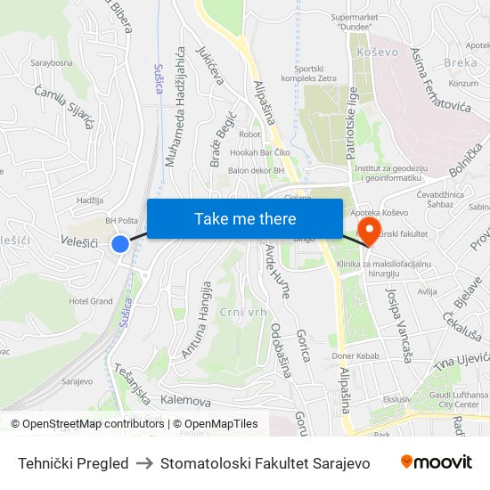 Tehnički Pregled to Stomatoloski Fakultet Sarajevo map