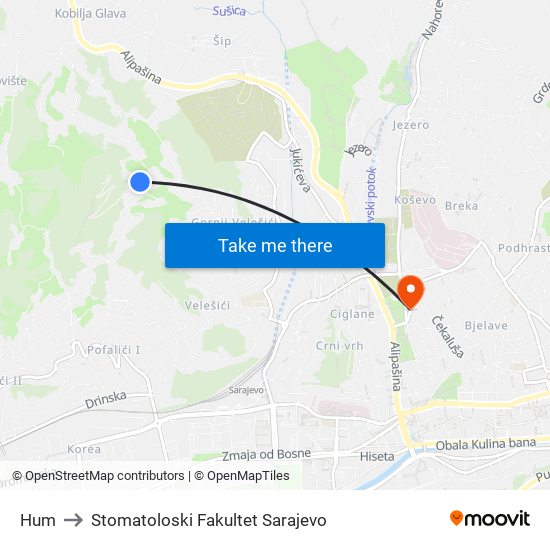 Hum to Stomatoloski Fakultet Sarajevo map