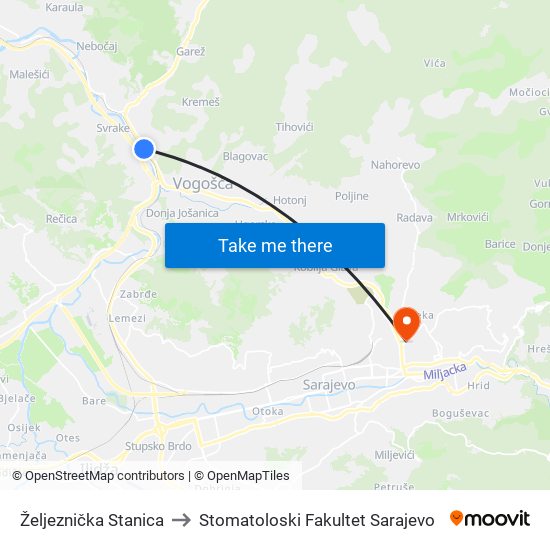 Željeznička Stanica to Stomatoloski Fakultet Sarajevo map