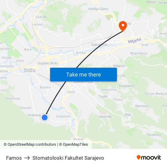 Famos to Stomatoloski Fakultet Sarajevo map