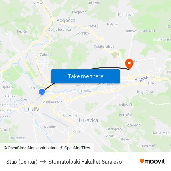 Stup (Centar) to Stomatoloski Fakultet Sarajevo map
