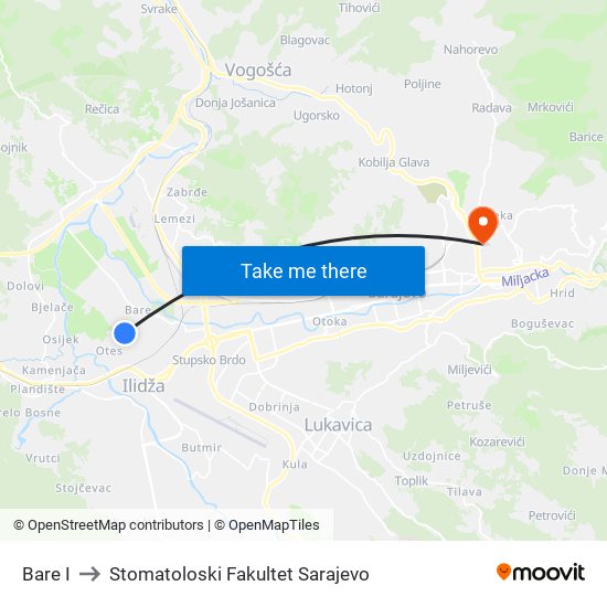 Bare I to Stomatoloski Fakultet Sarajevo map