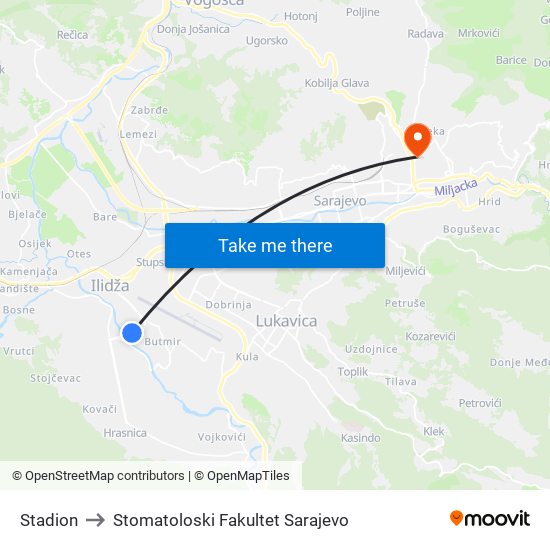 Stadion to Stomatoloski Fakultet Sarajevo map
