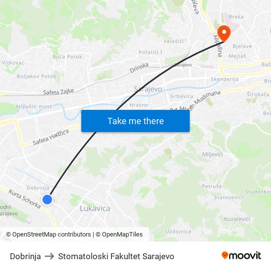 Dobrinja to Stomatoloski Fakultet Sarajevo map