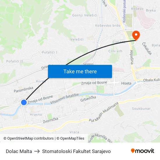 Dolac Malta to Stomatoloski Fakultet Sarajevo map