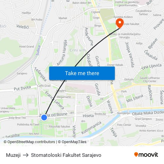 Muzeji to Stomatoloski Fakultet Sarajevo map