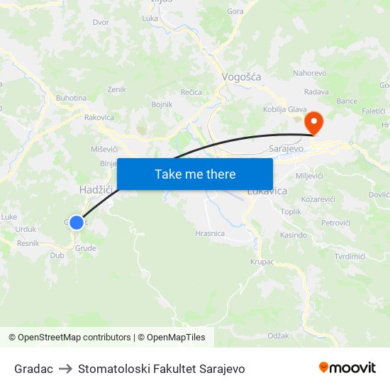 Gradac to Stomatoloski Fakultet Sarajevo map