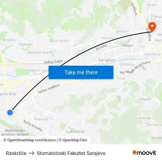 Raskršće to Stomatoloski Fakultet Sarajevo map