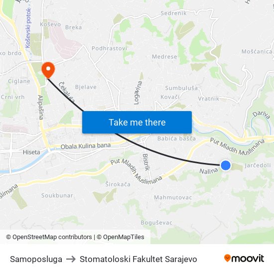 Samoposluga to Stomatoloski Fakultet Sarajevo map