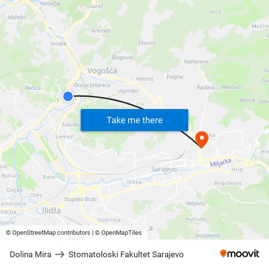 Dolina Mira to Stomatoloski Fakultet Sarajevo map