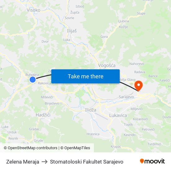 Zelena Meraja to Stomatoloski Fakultet Sarajevo map