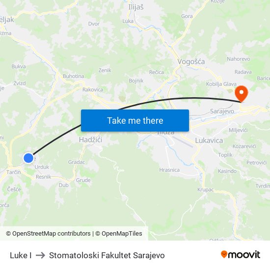 Luke I to Stomatoloski Fakultet Sarajevo map