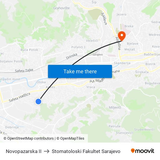 Novopazarska II to Stomatoloski Fakultet Sarajevo map