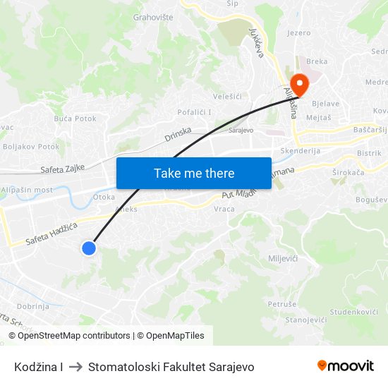 Kodžina I to Stomatoloski Fakultet Sarajevo map