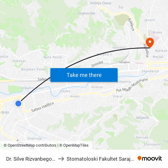 Dr. Silve Rizvanbegović to Stomatoloski Fakultet Sarajevo map