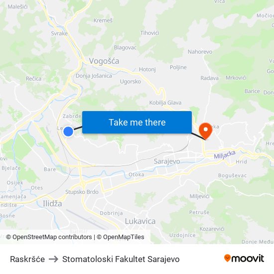 Raskršće to Stomatoloski Fakultet Sarajevo map